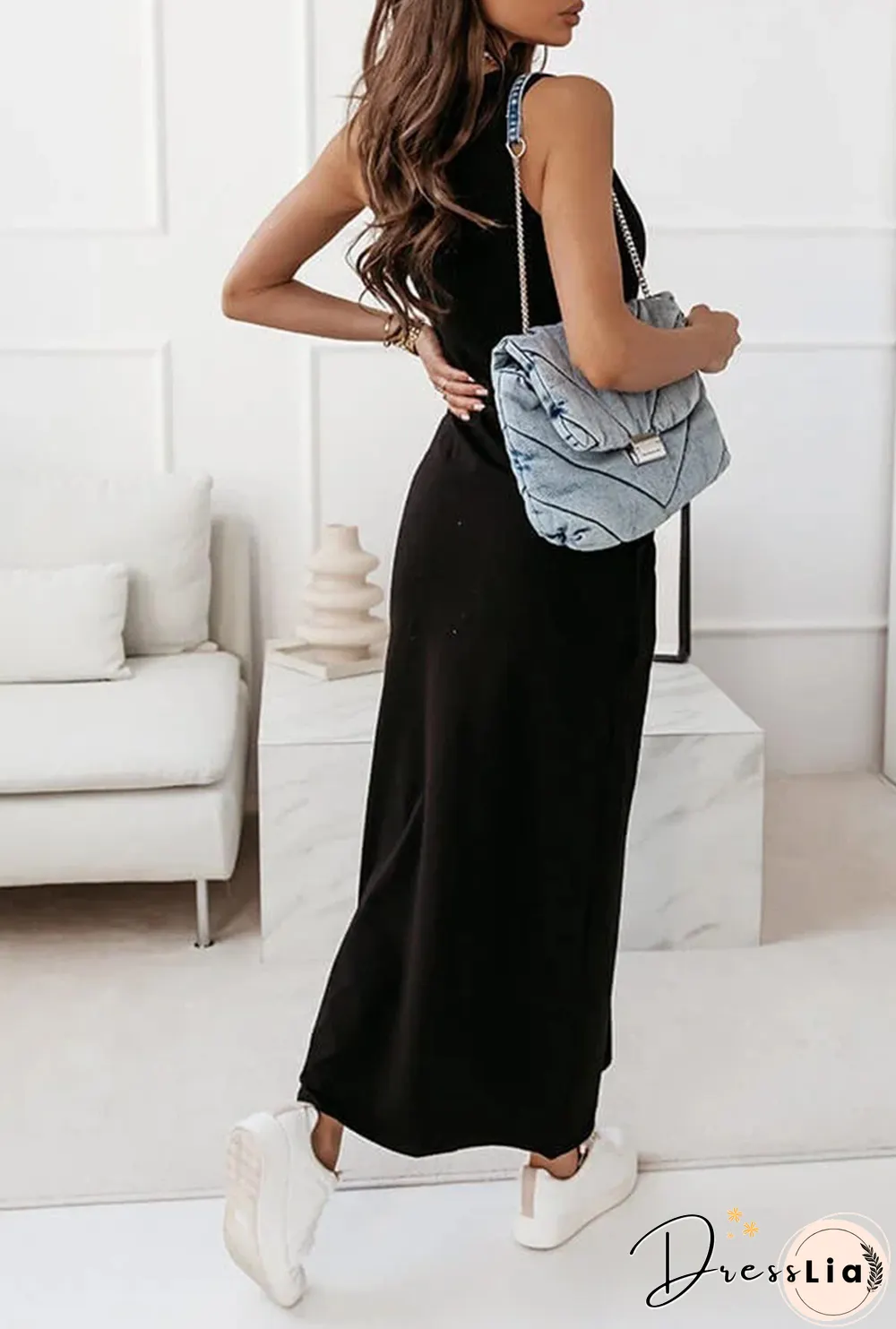 Casual Solid Fold O Neck Irregular Maxi Dresses