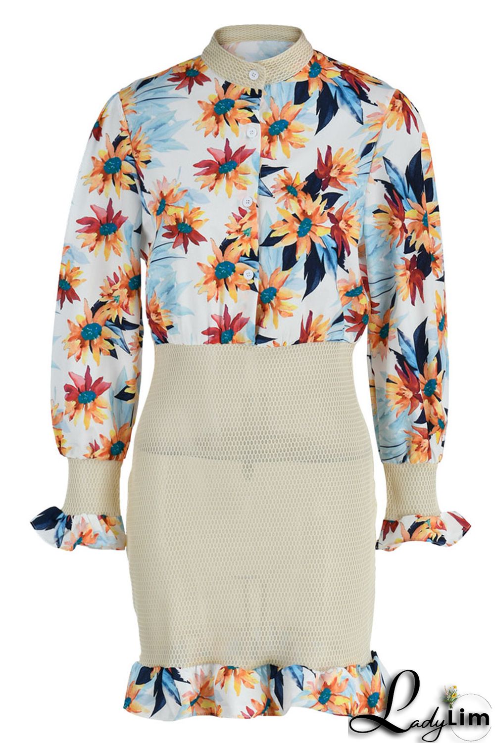 Red Fashion Casual Print Split Joint Buckle Flounce Fold Stringy Selvedge Mandarin Collar Dresses