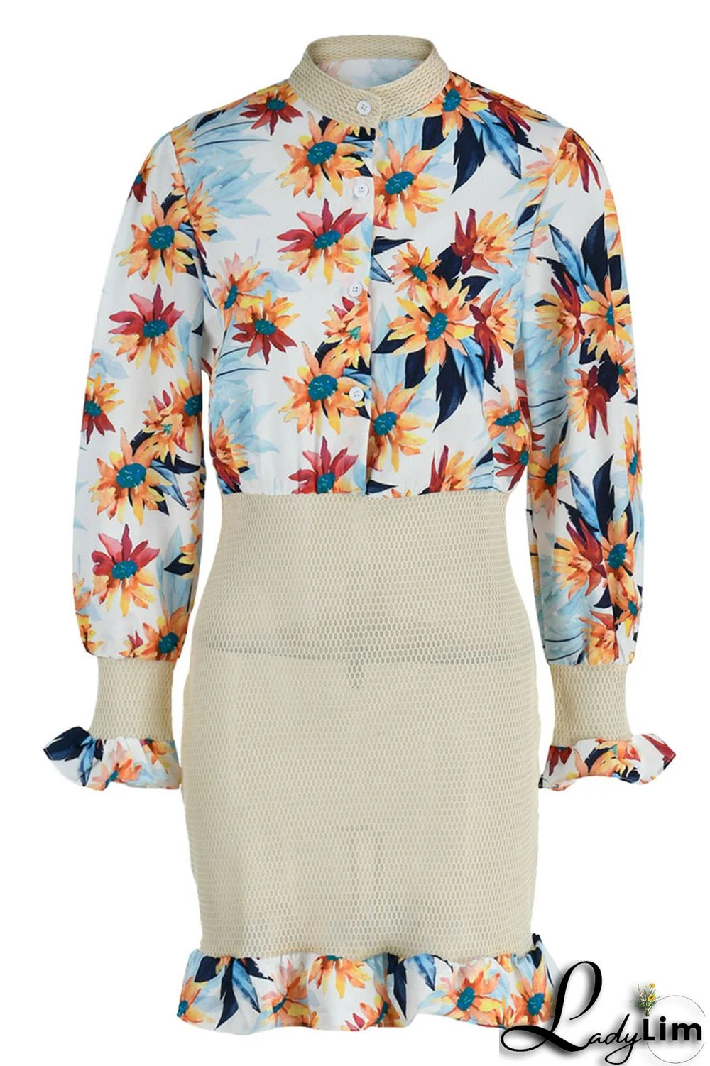 Red Fashion Casual Print Split Joint Buckle Flounce Fold Stringy Selvedge Mandarin Collar Dresses