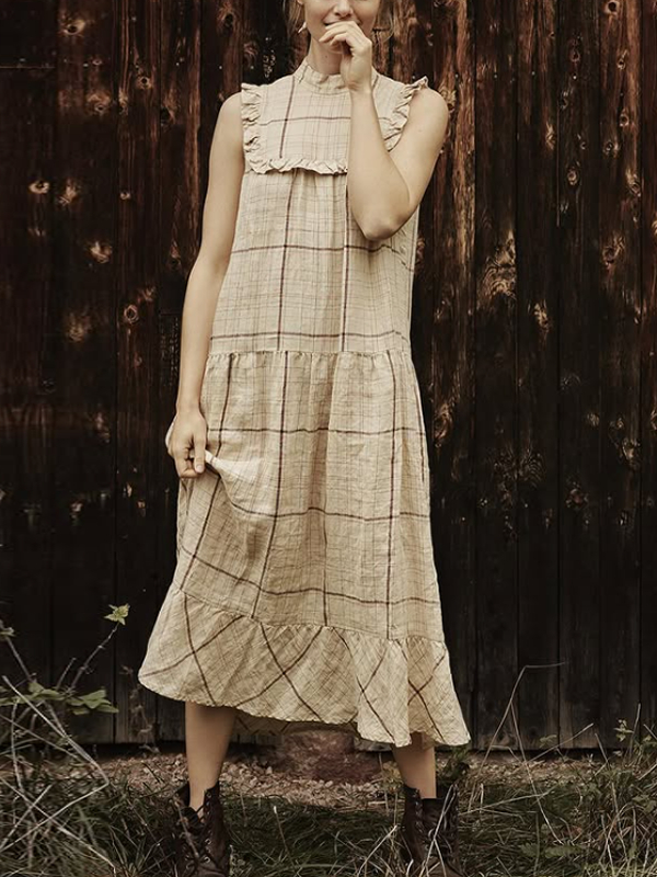 Retro Simple Lines Cotton and Linen Ladies Dress tjj Shicloths