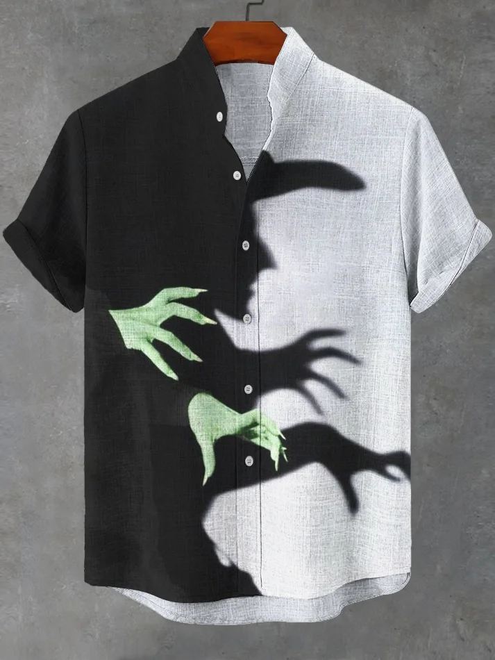 Men's Witch Shadow Art Print Linen Blend Shirt