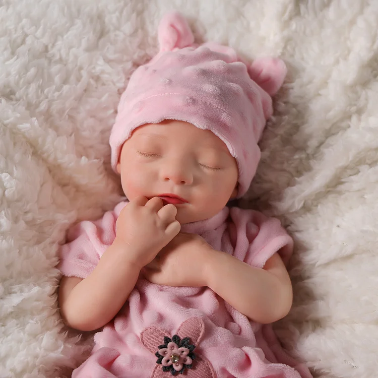 Babeside Aurora 16'' Full Silicone Reborn Baby Doll Girl Sleeping Adorable Pink Bunny