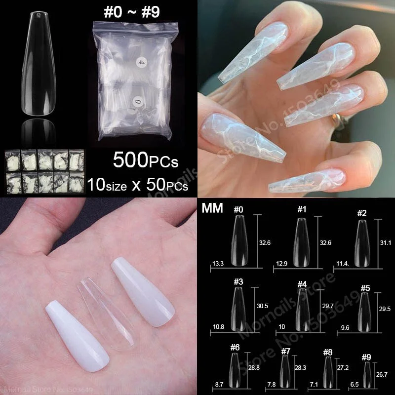 500 Pieces Of Ballerina Stiletto Coffin Rounded Square False Nail Tips Manicure Fake Nail Tips Long False Nails Short Nail Tips-Nail Inspo