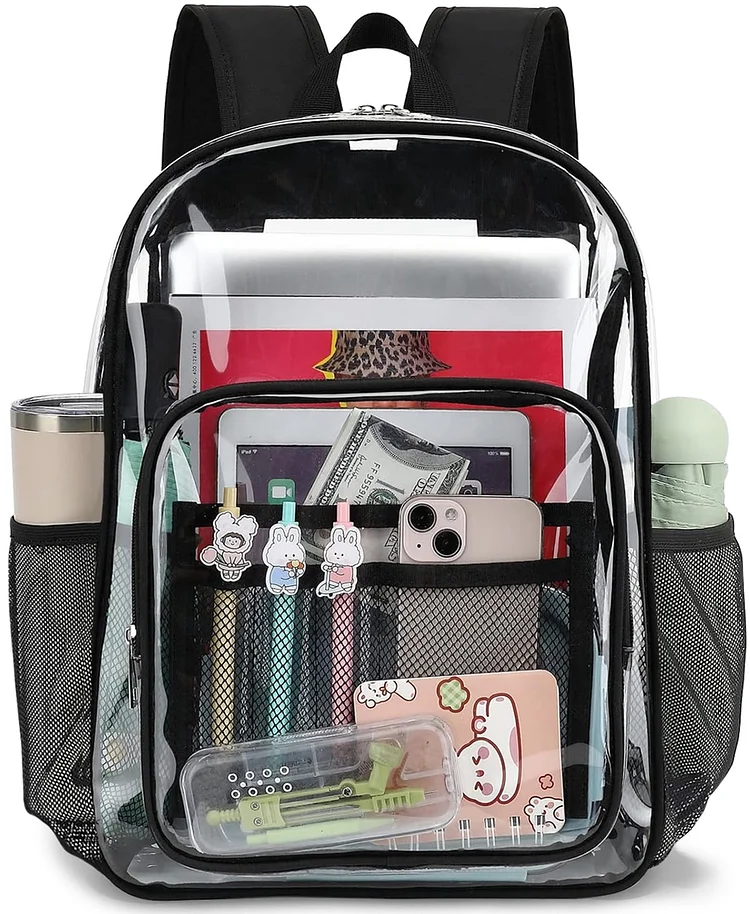 Sanmadrola Heavy Duty Transparent Clear Backpack See Through Backpacks for School,Sports,Work,Stadium,Security Travel,College 17 Inch