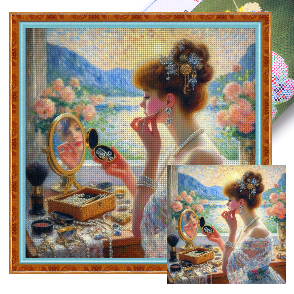 Girl Wearing Jewelry Full 11CT Pre-stamped Canvas(50*50cm) Cross Stitch