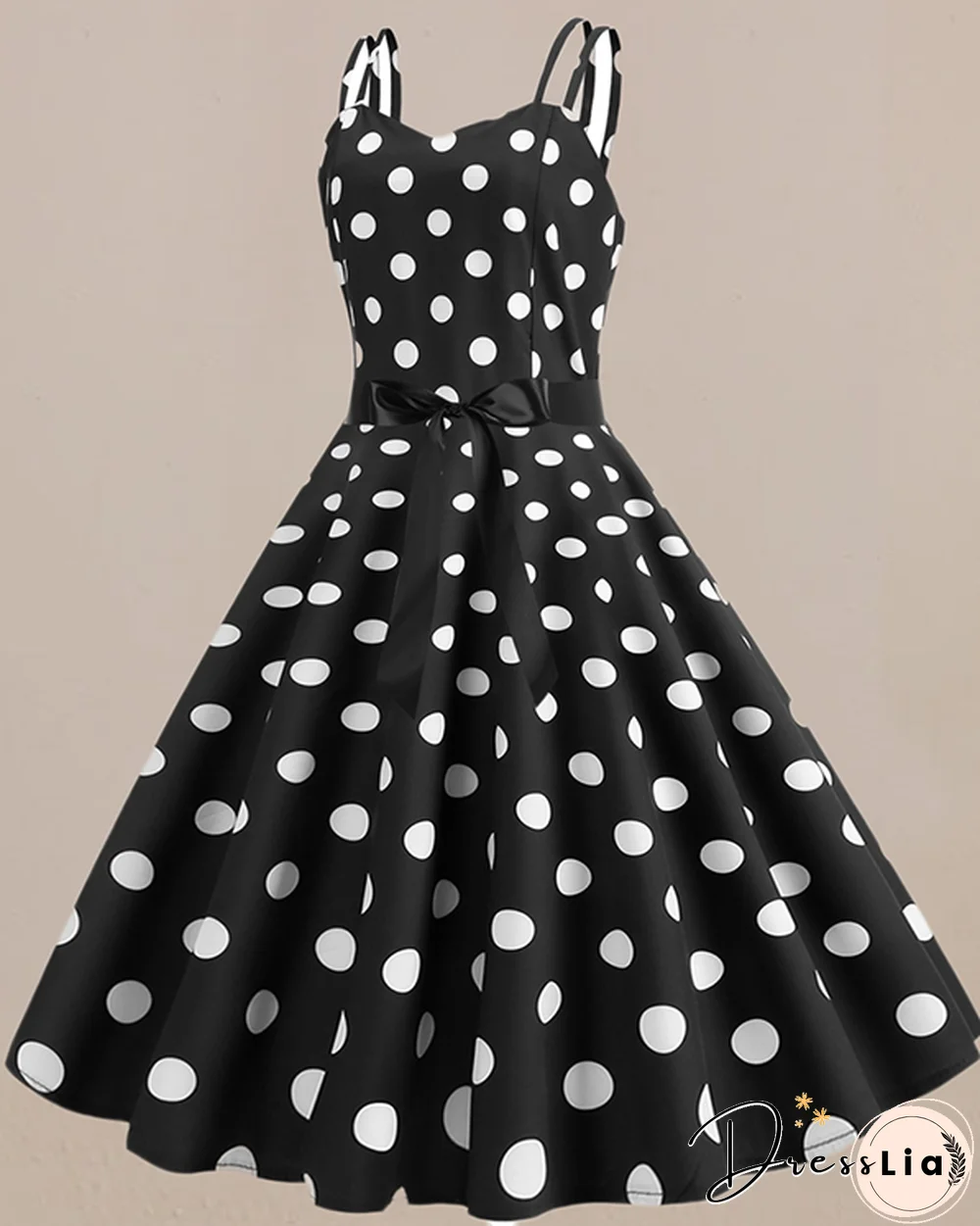 Retro Sling Backless Polka Dot A-line Dress