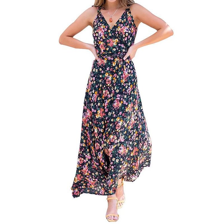 Promsstyle V neck bloom print maxi slip dress Prom Dress 2023