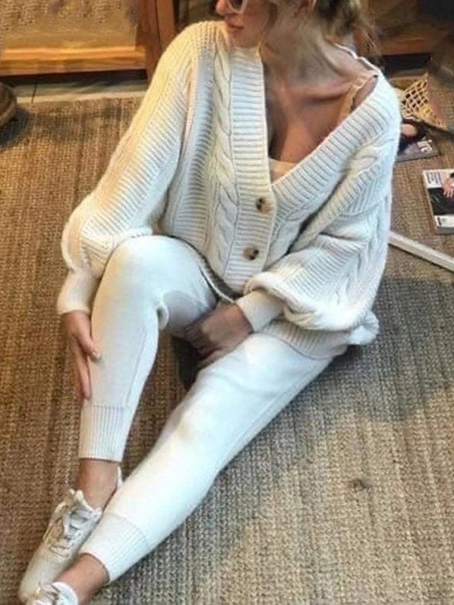 Fashion V-neck Solid Color Suit Sweater