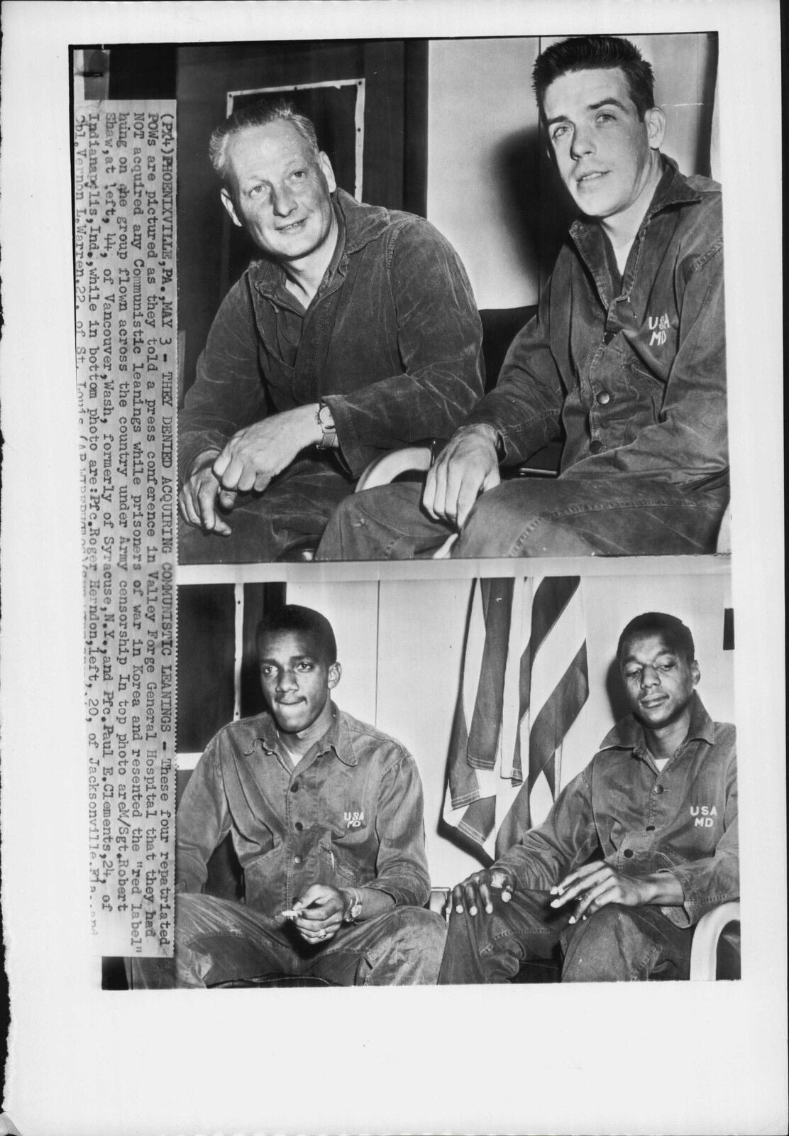 d Prisoners at Valley Forge General Hospital 1953 Korea War Press Photo Poster painting