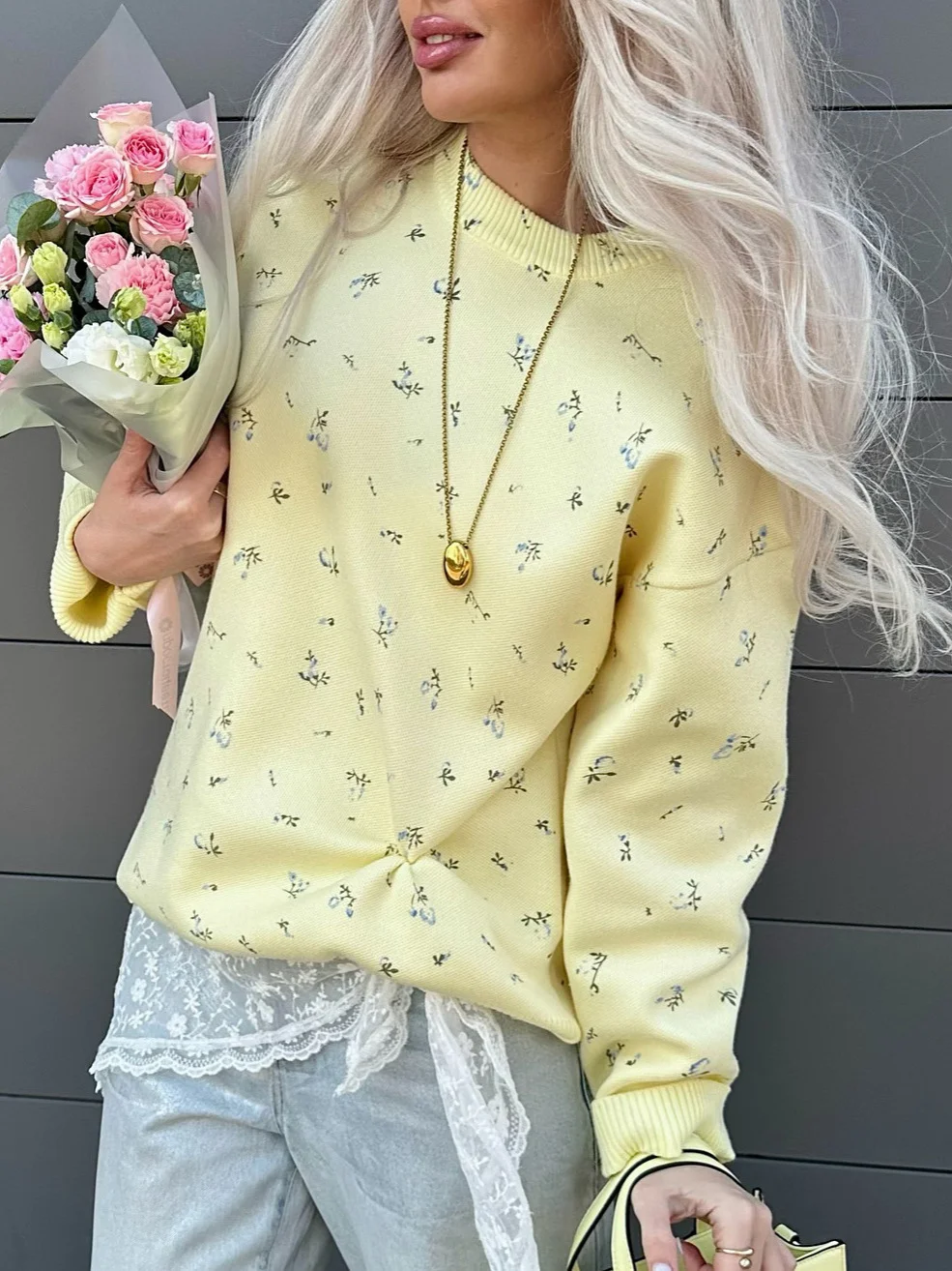 Athvotar Athvotar Sense Of Long Knitted Flower Circle Collar Collar Sweater Loose Leisure Lazy New Woman