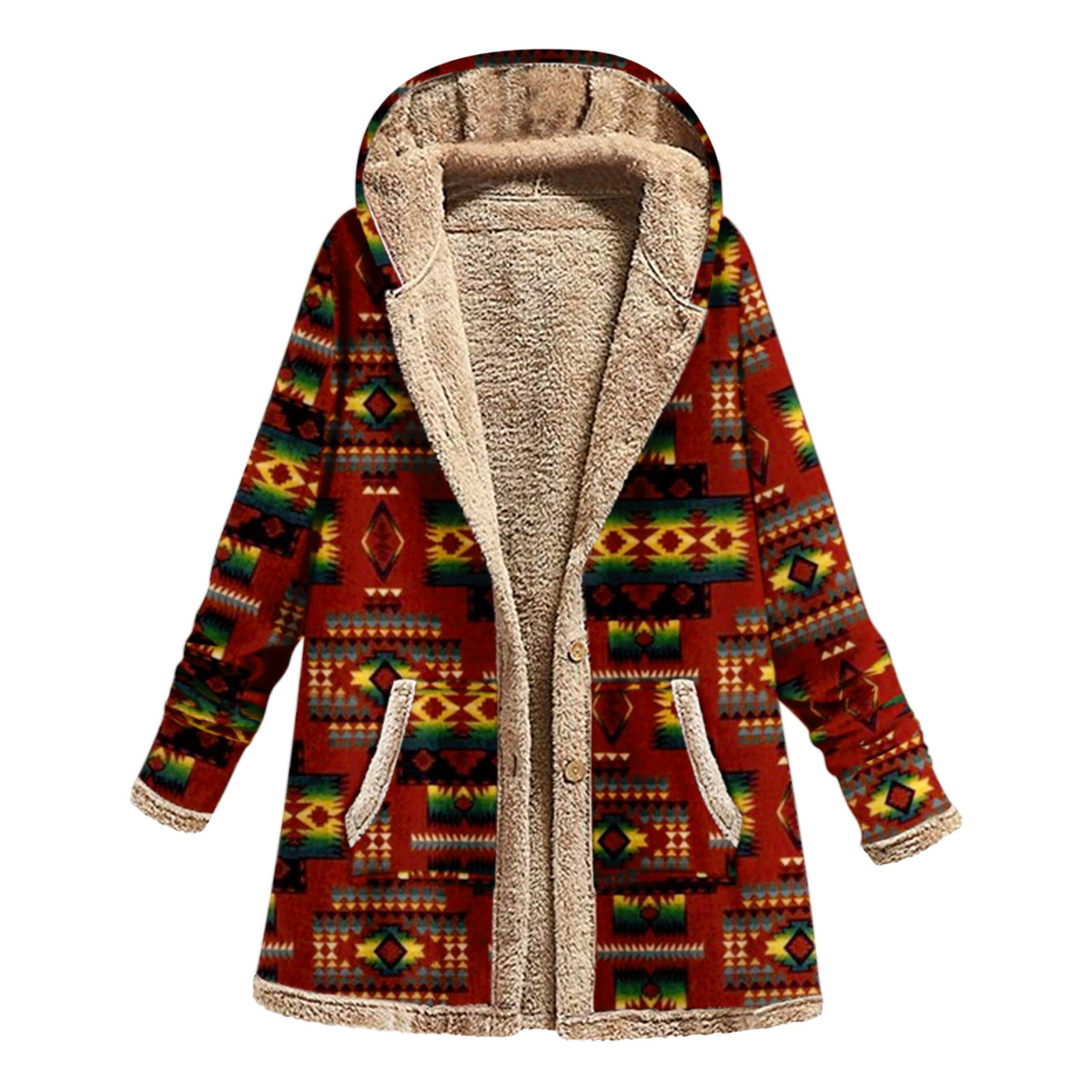 Printed Warm Plush Hooded Coat wearshes