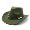 Unisex Fall Vintage Western Cowboy Woolen Sun Protection Wide Brim Hat by Inlyline