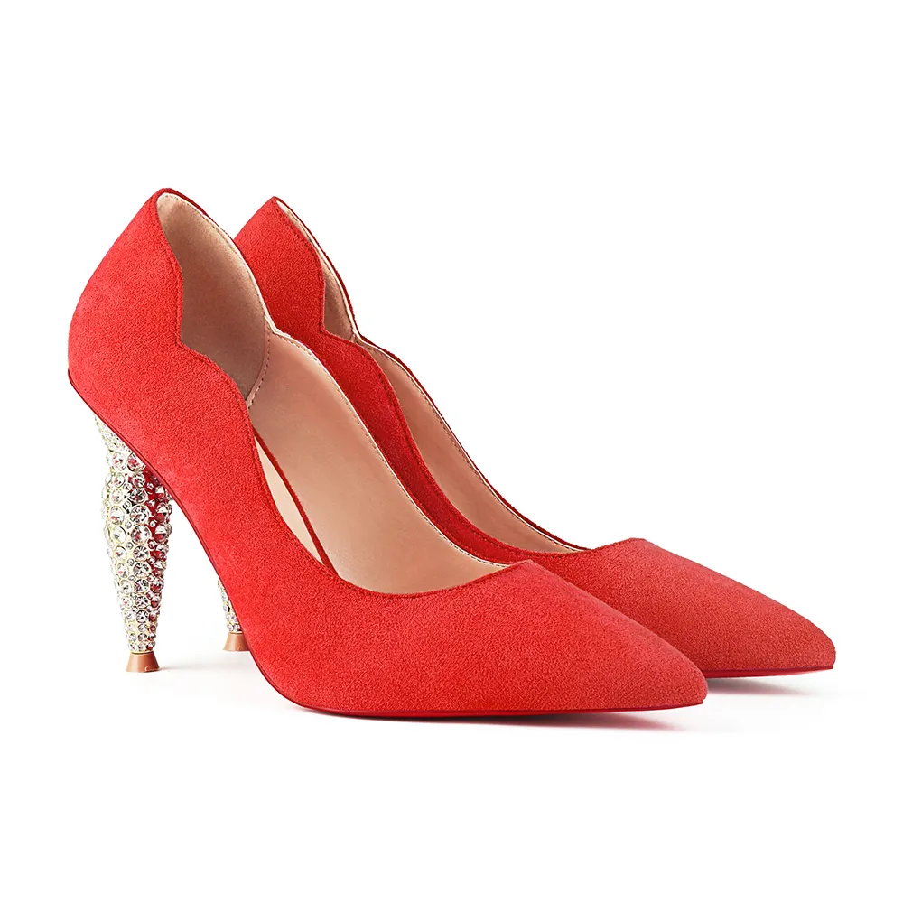 100mm Diamond Red bottom high heels Suede-vocosishoes