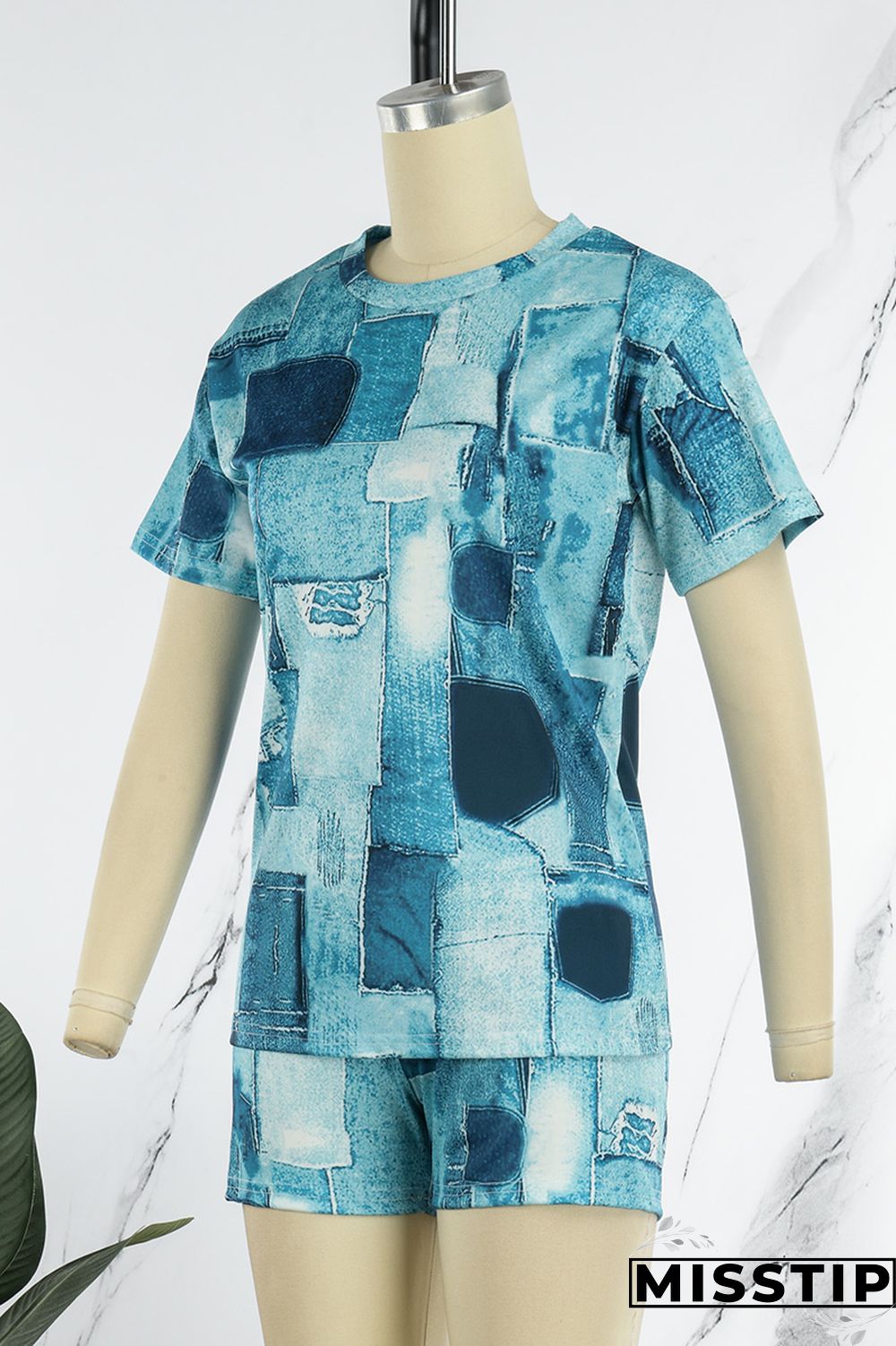 Apricot Casual Print Patchwork O Neck Short Sleeve Two Pieces