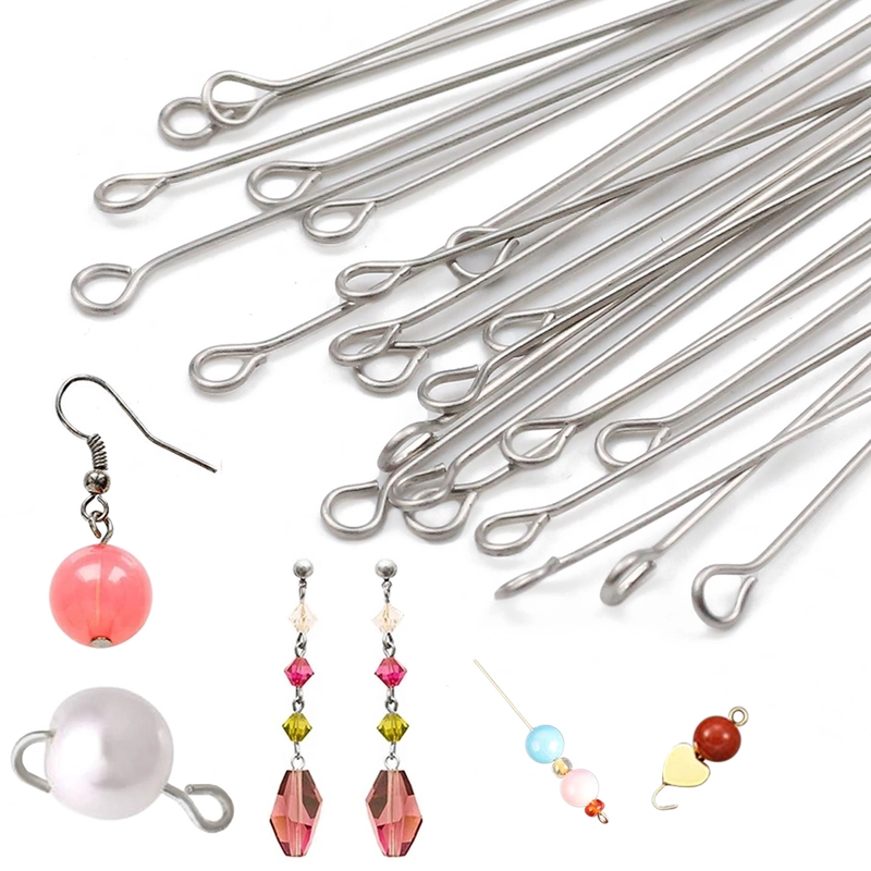 100 PCS/Package 304 Stainless Steel Solid Color Stainless Steel Eye Needle Pendant Pin Ear Stud Pendant Accessories Jewelry Accessories