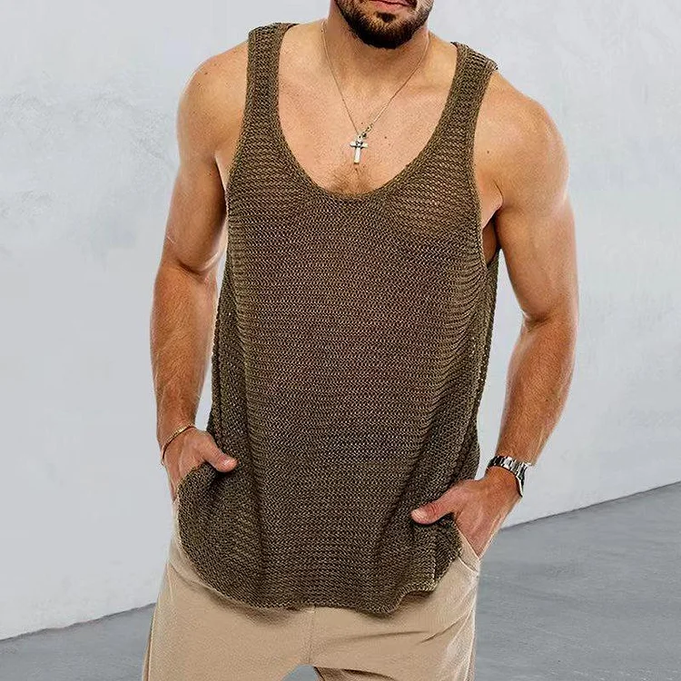 Men's Casual Loose Breathable Sleeveless Knitted Tank Top 35014523M