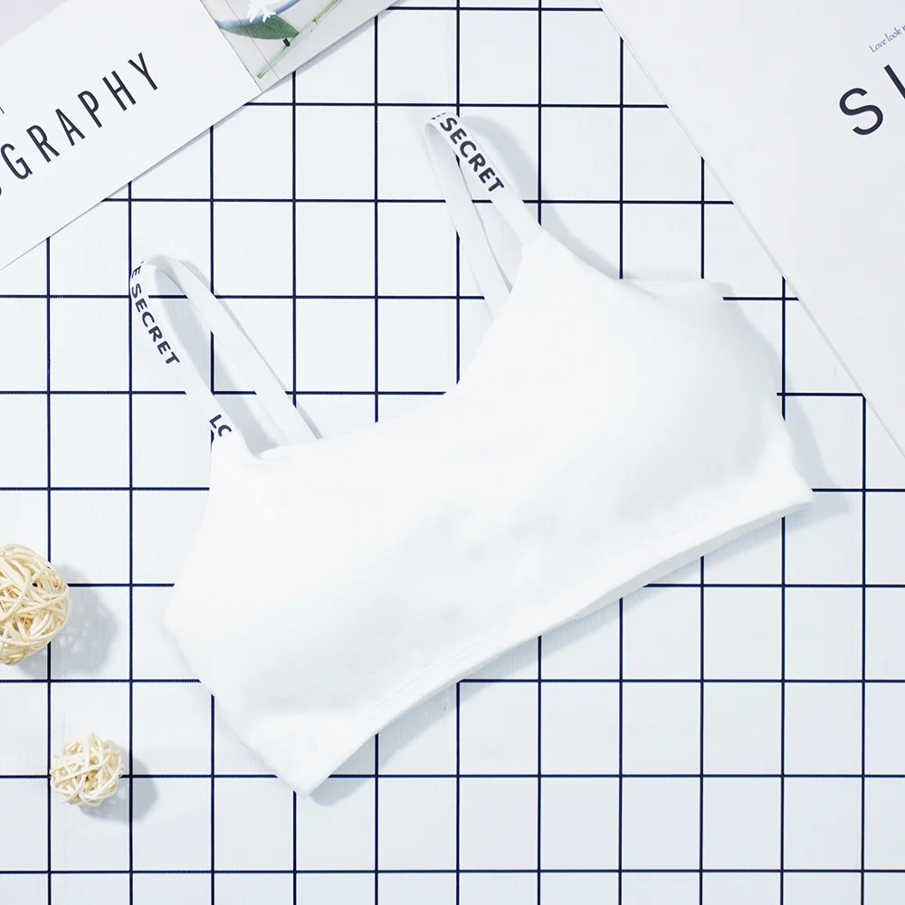 Billionm Women Wire Free Bra Back Closure Half Cup Padded Push Up Underwear Letter Straps Seamless Three Hook-and-eye Bralette