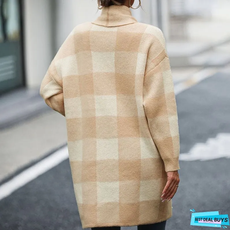 Casual Plaid Knitted Cardigan