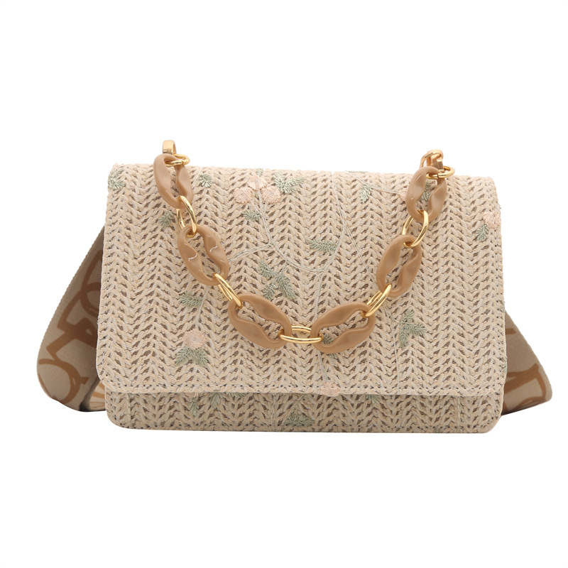 Mature Women's Fashion Straw Small Square Crossbody Bag Handbag