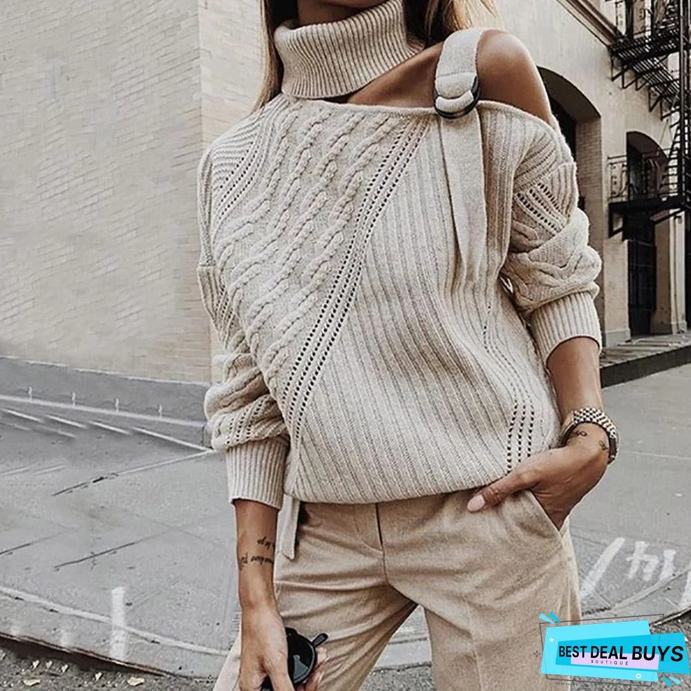 Single Shoulder Collar Casual Sweater