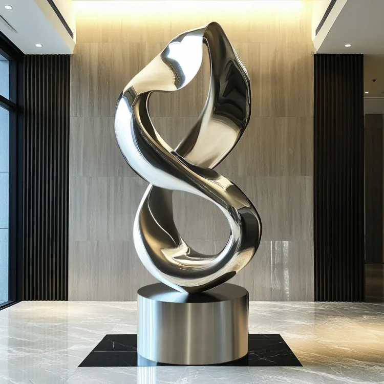Modern Abstract Stainless Steel Infinity Loop Sculpture - Contemporary Indoor/Outdoor Sculpture