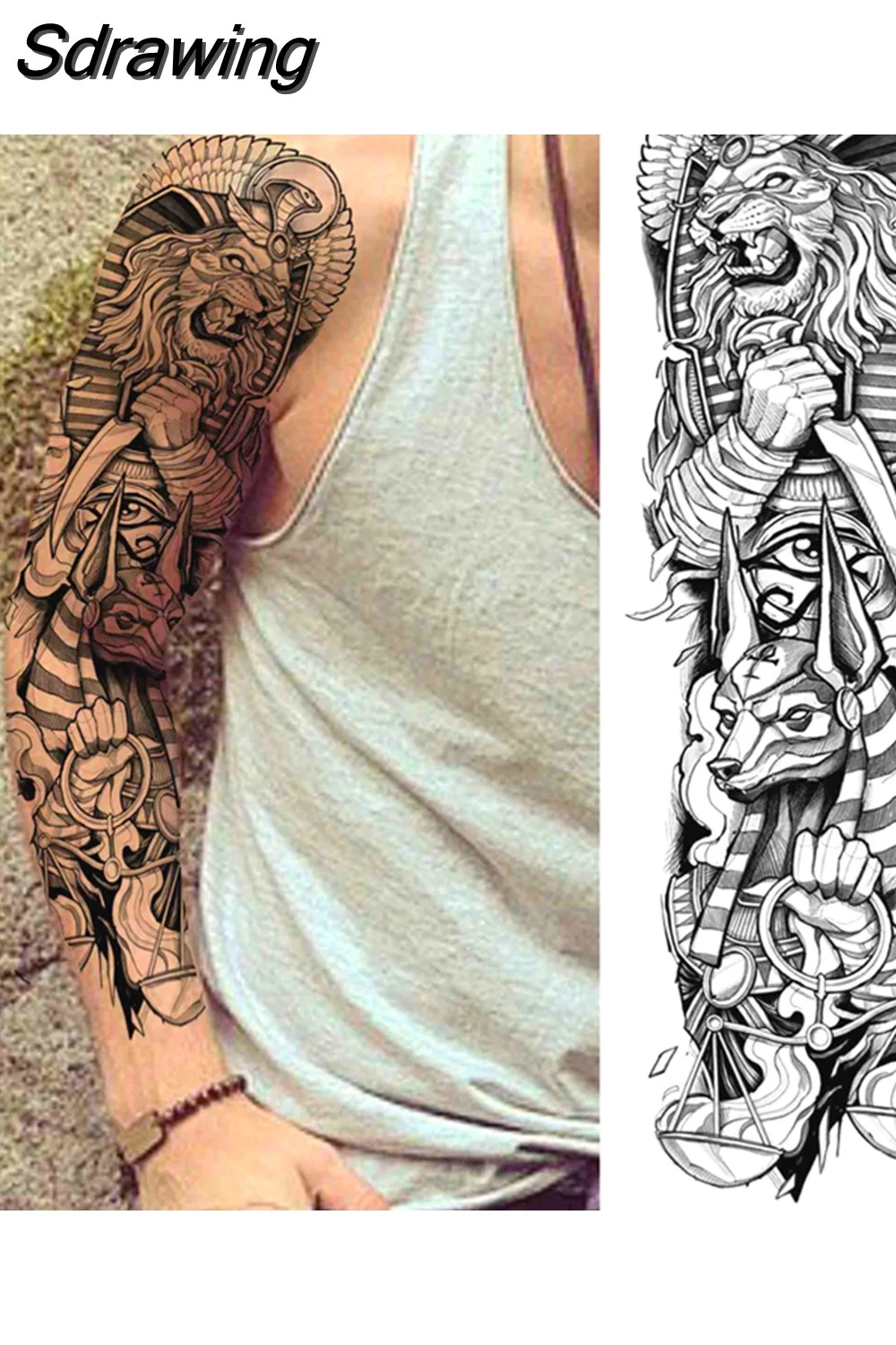 Sdrawing Arm Temporary Tattoos Sleeve For Men Women Realistic Fake Tatoos Warrior Lion Tiger Flower Tatoo Sticker Black Totem Maori 507-1
