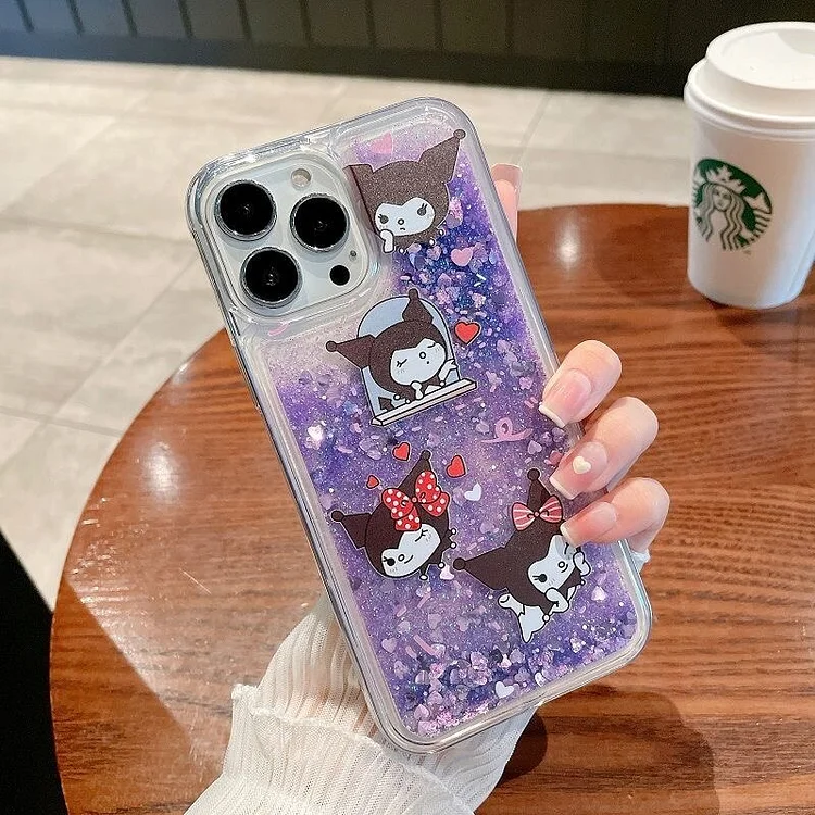 Kuromi My Melody Cinnamoroll Sanrio Quicksand Phone Case For Iphone 11 12 13 14 Pro Max Mini X Xs Xr 7 8 Plus Shockproof Cover