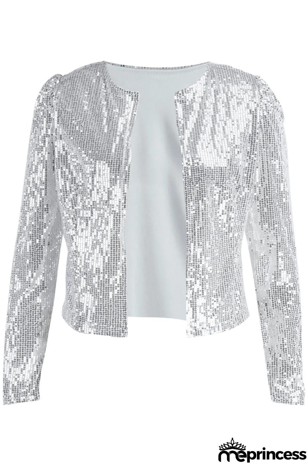 Champagne Fashion Solid Sequins Patchwork O Neck Outerwear