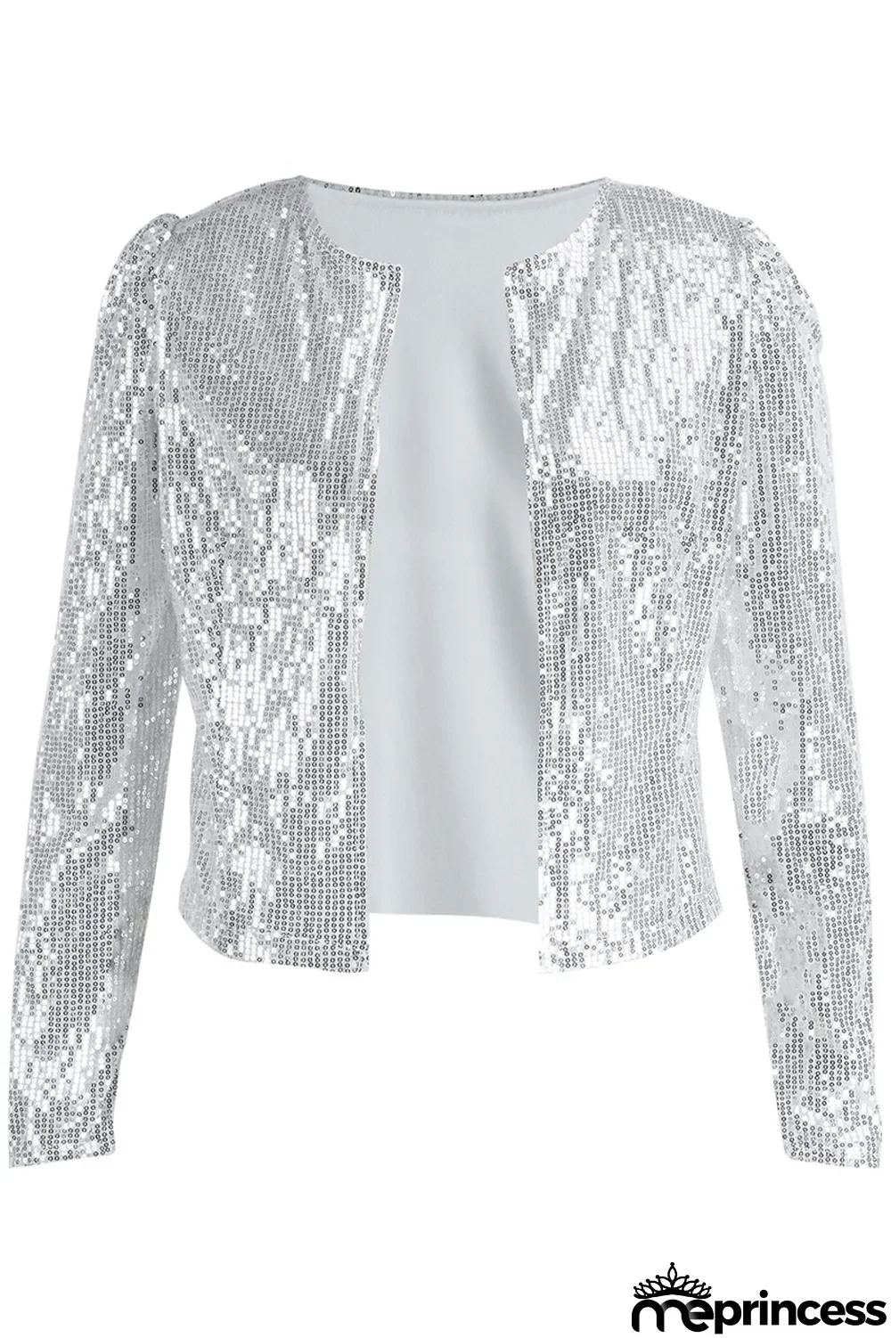 Champagne Fashion Solid Sequins Patchwork O Neck Outerwear