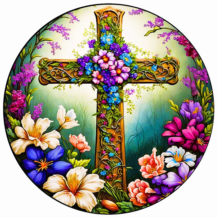 Cross And Wreath 50*50CM (Canvas) Full Round Drill Diamond Painting gbfke