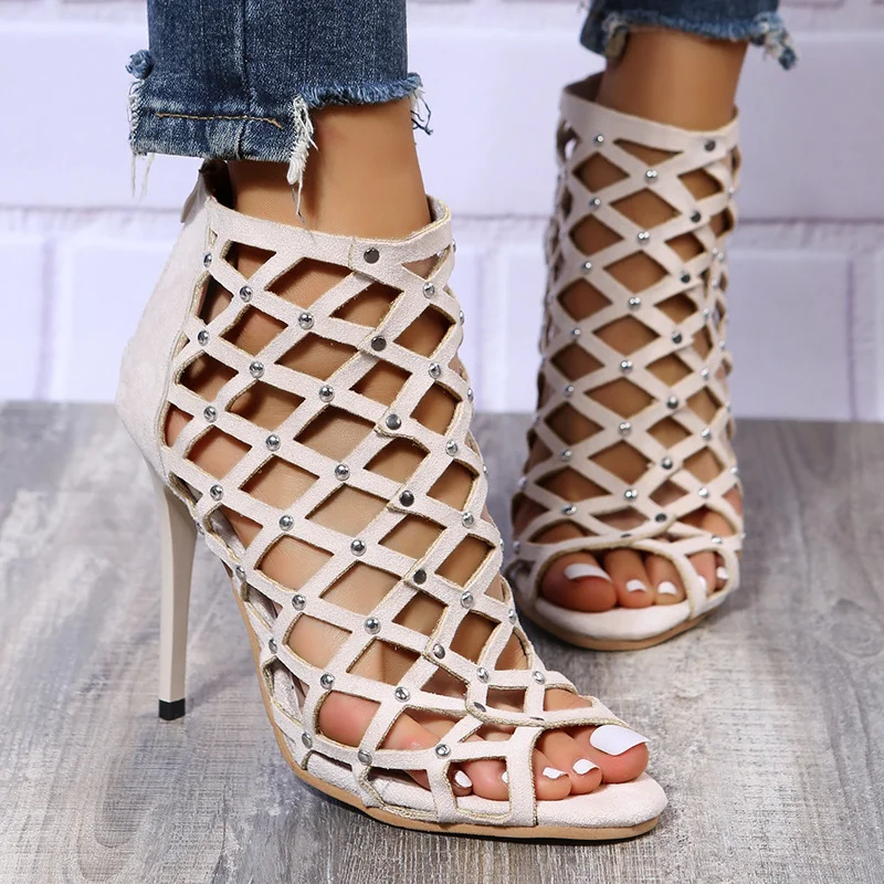 Breakj Breakj High-Heeled Sandals Fashion Simple Comfortable Toe Sexy Hollow Daily Fine Heel Sandals