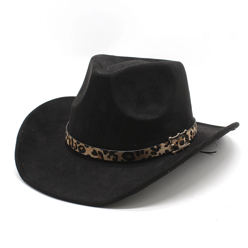 New Ethnic Suede Hat Leopard Belt Men Women Couple Hat Western Denim Top Hat