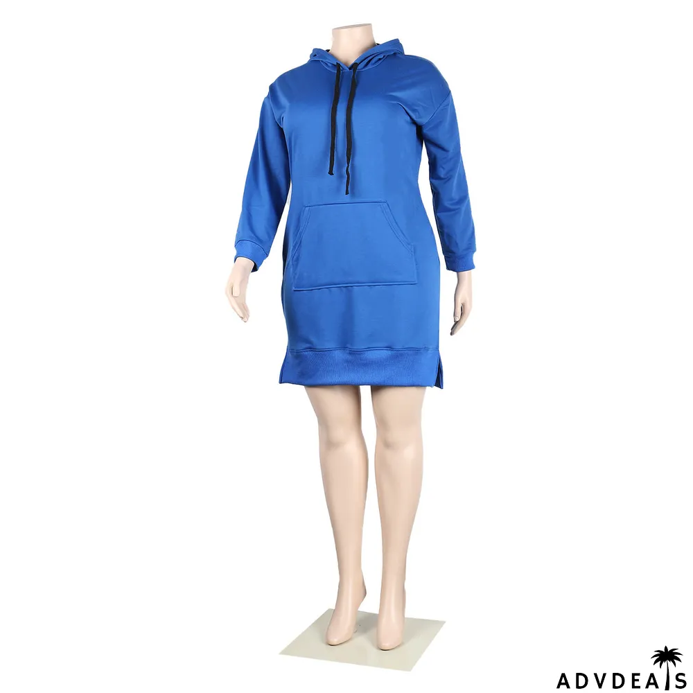 Womens Sexy Casual Solid Long Sleeve With Hood Slit Dress