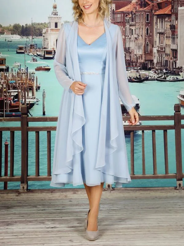 Delicate Satin Chiffon Cardigan Ladies Dress