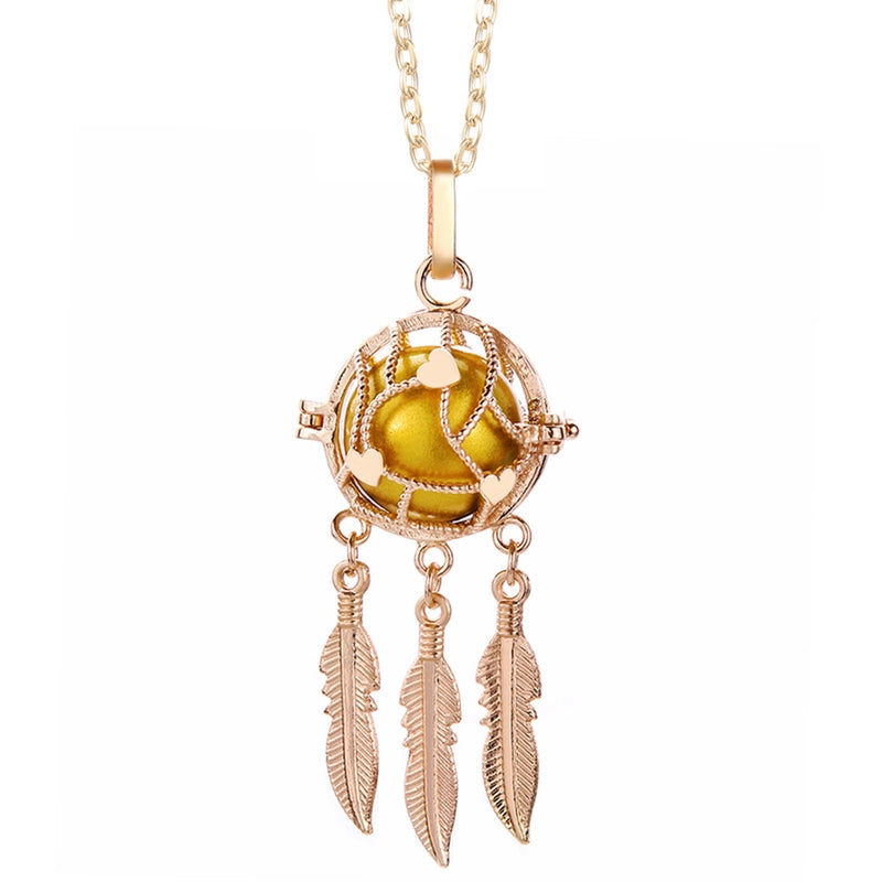 Mexican Bell Feather Tassel Necklace Music Ball Women Aromatherapy Essential Oil Diffuser Exquisite Ornament