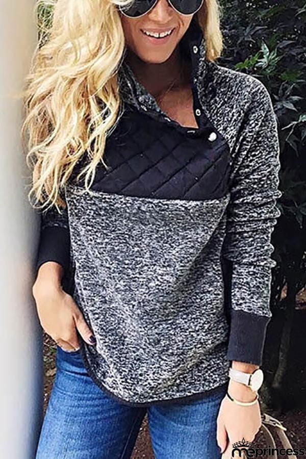 Buttons Color Block Hoodie