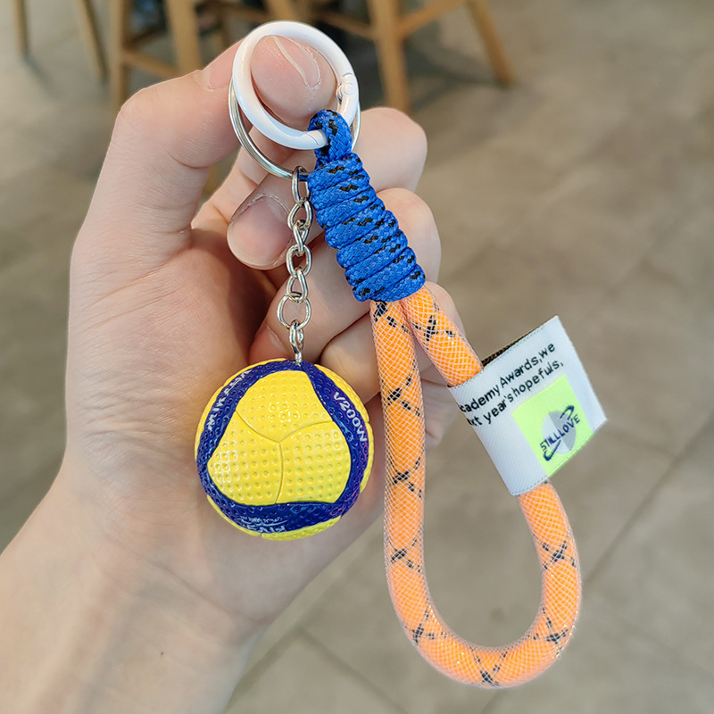 New Cartoon Rubber Volleyball Light Keychain Digital Printing Fashion Trend Sporty Creative Schoolbag Pendant Women Men's Mini