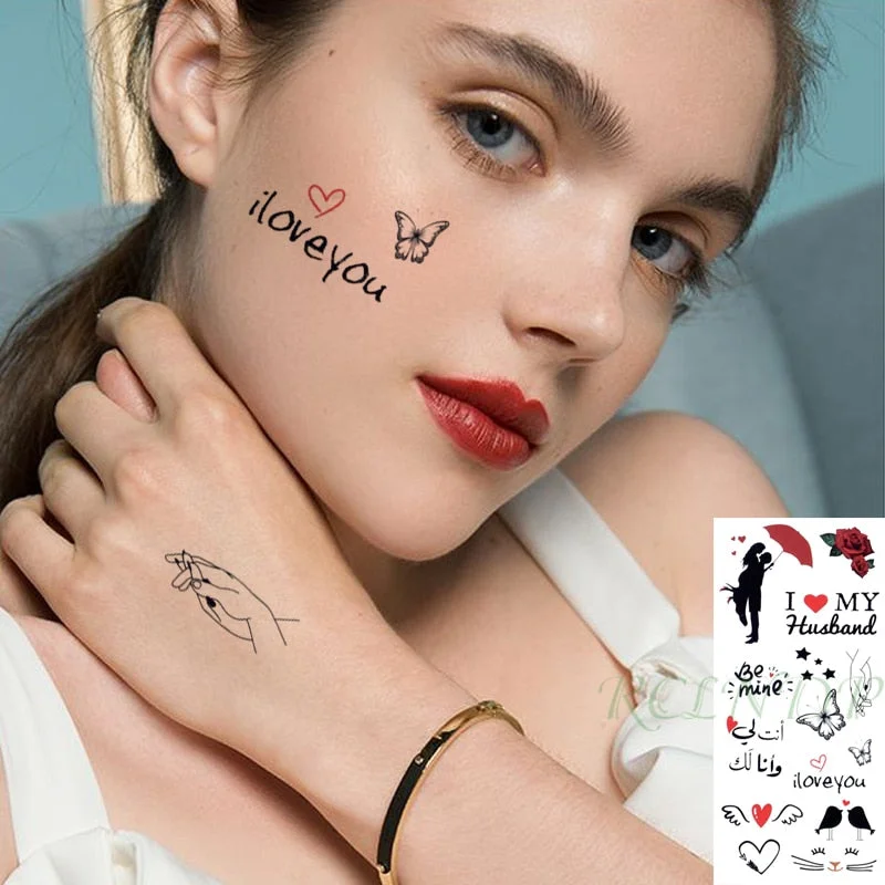Waterproof Temporary Tattoo Sticker Sexy Lips Girl Arabic Cute Cat Butterfly Sweet Element Fake Tatto Flash Tatoo for Women Men
