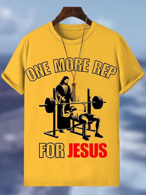 Men's One More Rep For Jesus Print Cotton Casual T-Shirt