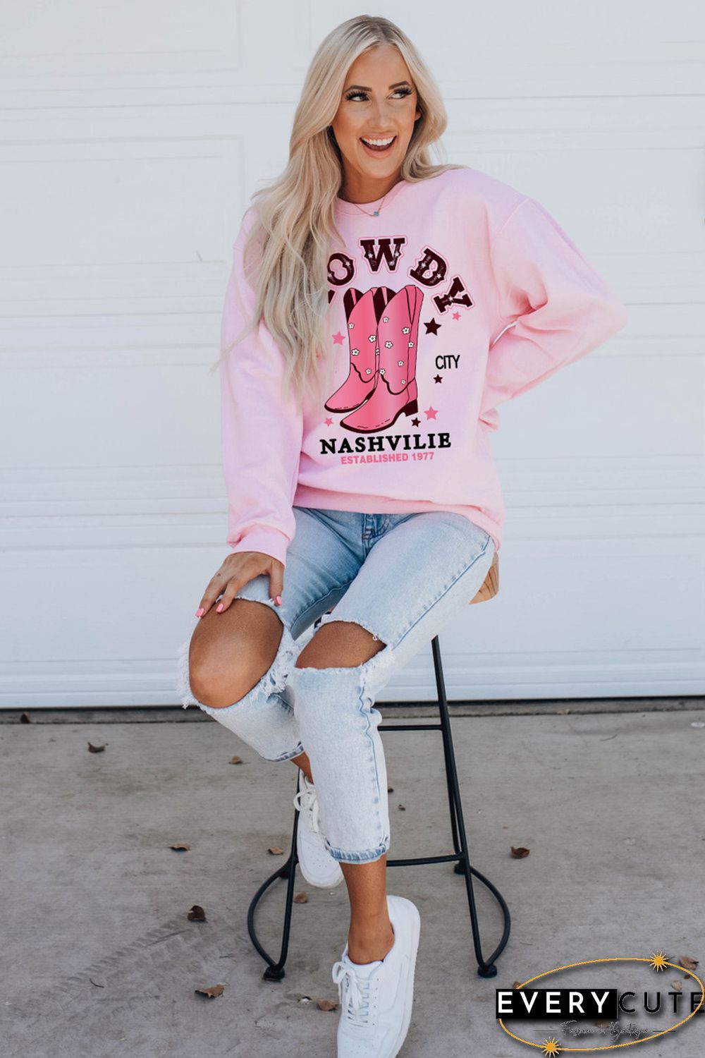 Pink HOWDY NASHVILLE Vintage Western Graphic Sweatshirt