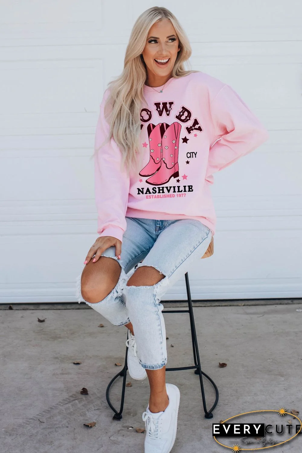 Pink HOWDY NASHVILLE Vintage Western Graphic Sweatshirt