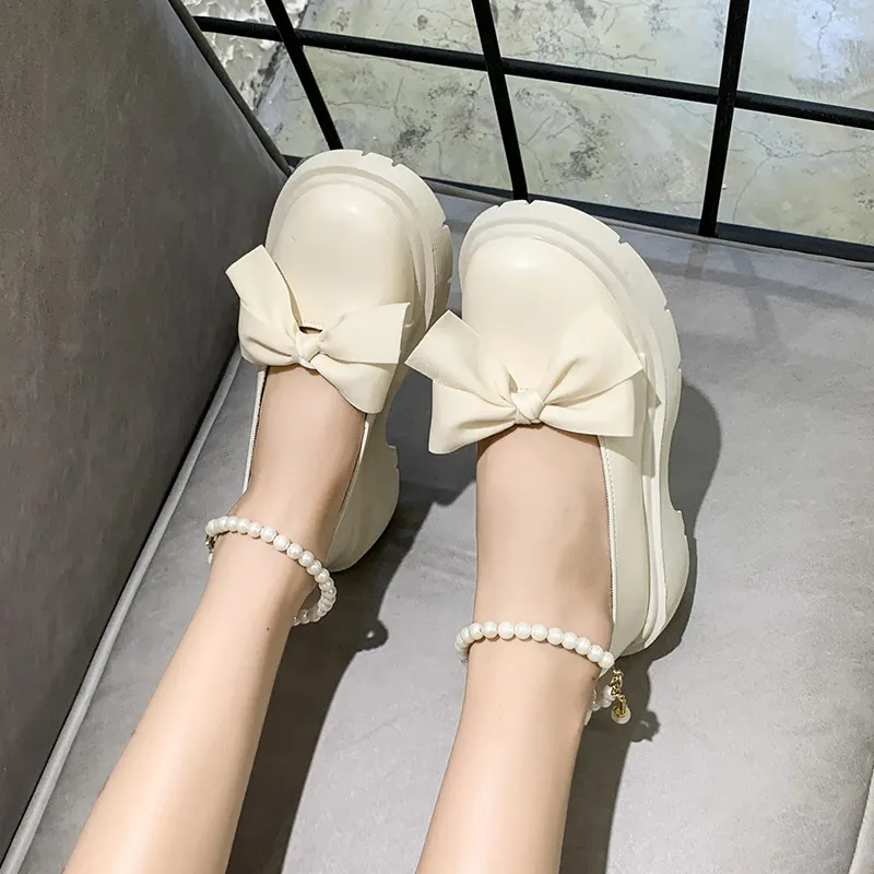 Breakj Breakj Mary Jane Shoes Women 2025 Spring And Autumn New Pearl Bow Girl Single Shoes Coarse Fairy Wind And Happy Shoes