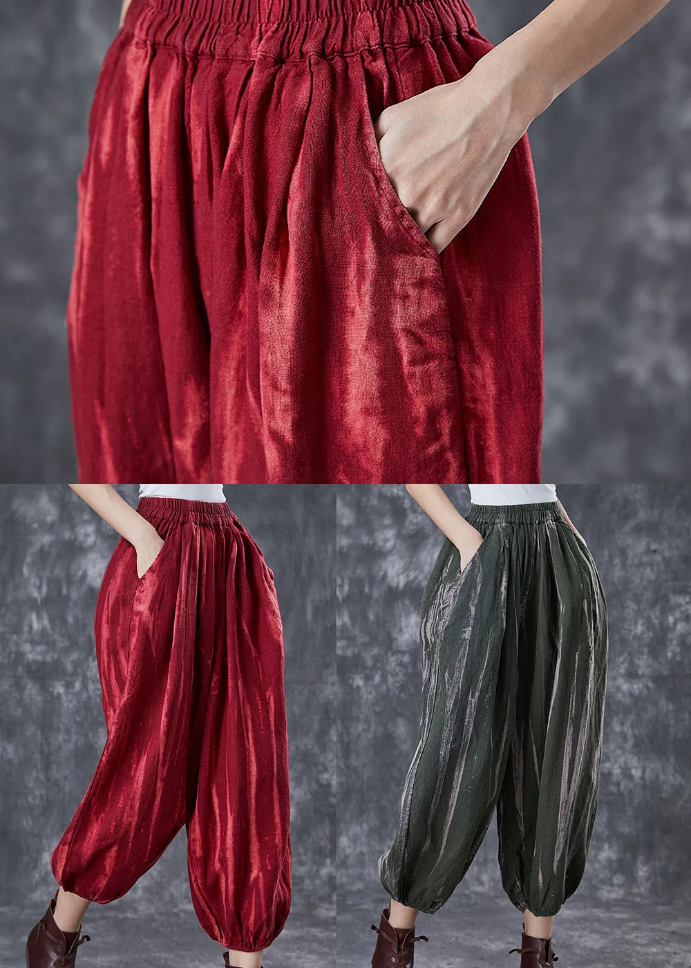 Women Mulberry Oversized Tie Dye Linen Lantern Pants Spring
