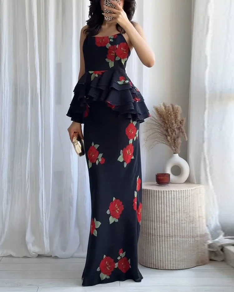 Sleeveless printed two piece suit