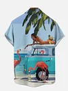 Hawaii Beach Style Beauty, Flamingo And Bus Printing Short Sleeve Shirt