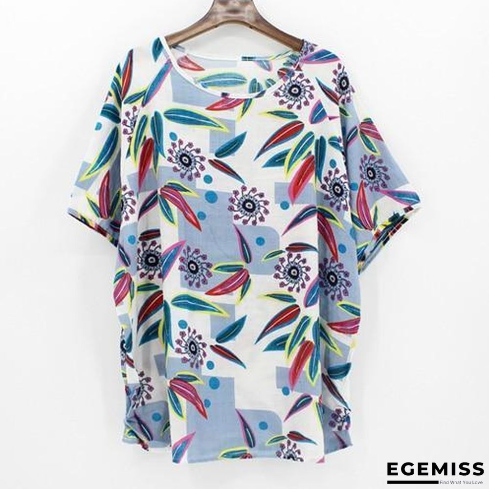 4XL Plus Size Women Batwing Casual Tops Tees Floral Print Cotton Linen Blouses | EGEMISS