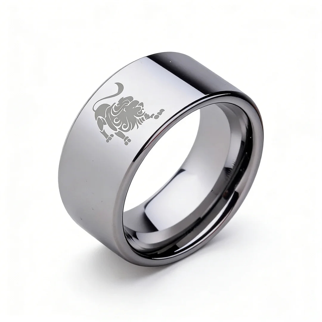 4MM 6MM 8MM 10MM Width Silver Flat Tungsten Carbide Rings Zodiac Leo Laser Couple Wedding Bands 
