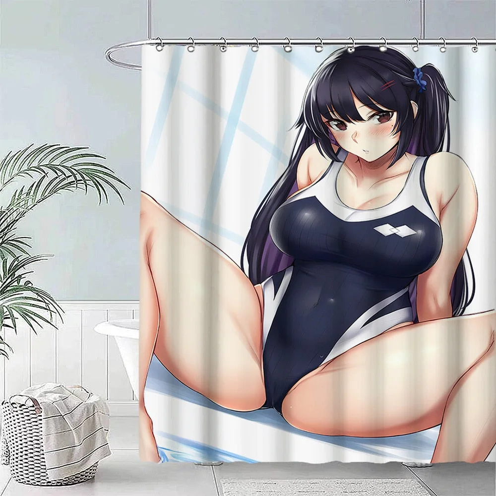 Anime Big Breasted Girl Printing Shower Curtain Bathroom Supplies High-quality Waterproof Bathroom Decoration with Hook Curtain