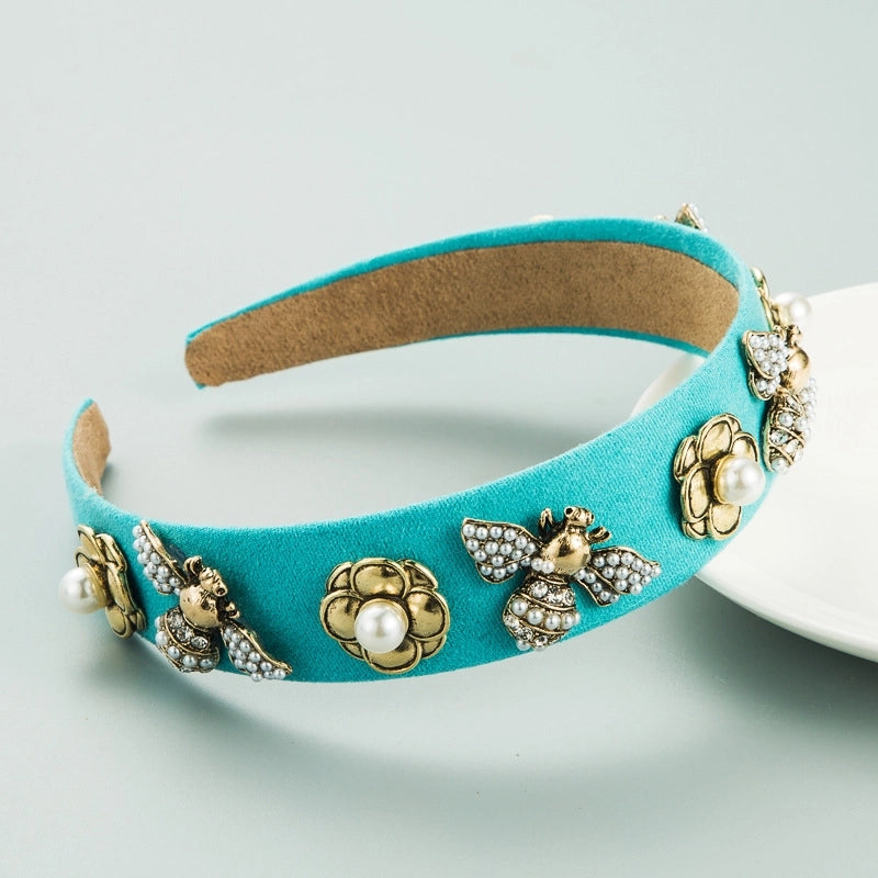 Women’s Casual Elegant Classic Style Color Block Alloy Cloth Inlay Rhinestones Glass Hair Band