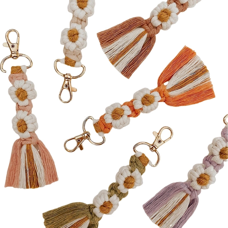 Bohemian Tassel Hand-woven Pendant Keychain High-grade Flower Daisy Bag Ornaments